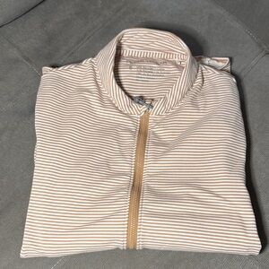 Peter Millar Cream & Tan Striped Zip-Front Pullover